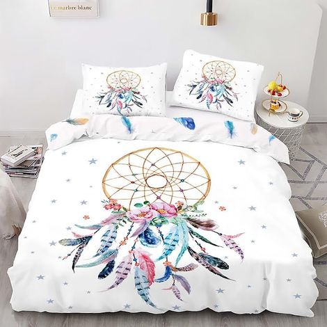 Housse de Couette 90x190 Fille Attrape Rêve Rose Parure de Lit 90x190 Enfant Imprimées Réversibles Sets de Housses de Couettes Microfibre avec Fermeture Éclair avec 2 Taie d'oreiller 65x65 cm (1/5)