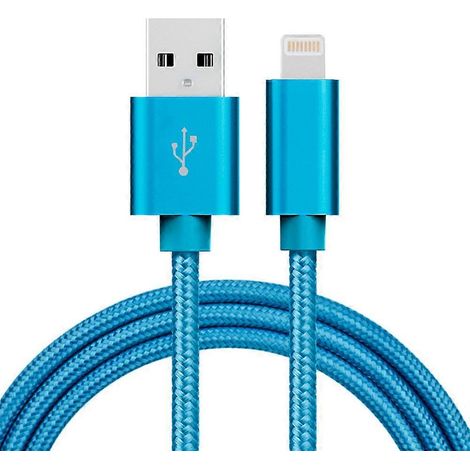 Câble Lightning 8 broches USB 2A à motif tissé 3M, compatible avec iPhone, iPad et iPod (bleu). (1/4)