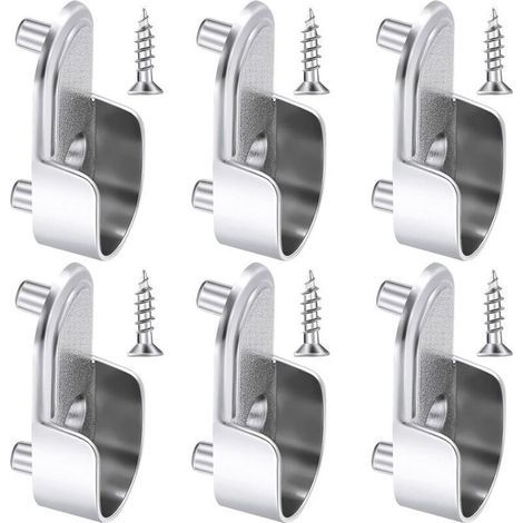 6 Supports d'Extrémité de Rail de Garde-Robe Ovales Support de Tringle de Garde-Robe en Argent Nickelé Supports de Rail de Bride de Garde-Robe de 15 mm et 6 Pièces Vis pour Penderie (1/4)