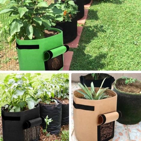 3 pcs Marron Sac de Plantation 7 Gallons Sac de Legumes Chambre de culture Sac de Culture de Pommes de Terre Tissu Non-tissé (1/4)