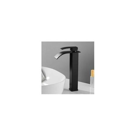 Mitigeur de lavabo Robinet cascade noir avec bec haut mitigeur lavabo haut monotrou (haut) (1/2)