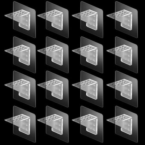 12 supports d'étagères auto-adhésifs pour armoires et murs, transparents et faciles à monter sans perçage. (1/5)