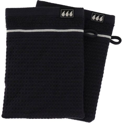 Set de 2 gants de toilette 15x21cm 100% coton nid d abeille - noir - Tendance (1/2)