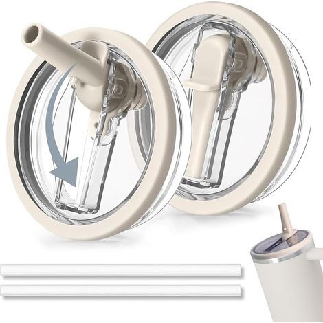 Stanley-Becherdeckel, 2er-Pack Ersatzdeckel für 40-oz-Becher mit 2 Strohhalmen, wiederverwendbarer, auslaufsicherer und staubdichter Stanley-Deckel