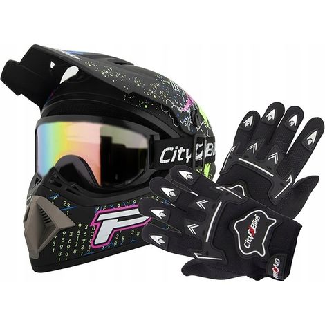 Casque, lunettes et gants de cross pour vélo de cross, enduro, quad, BMX et trottinette, taille XS (1/5)
