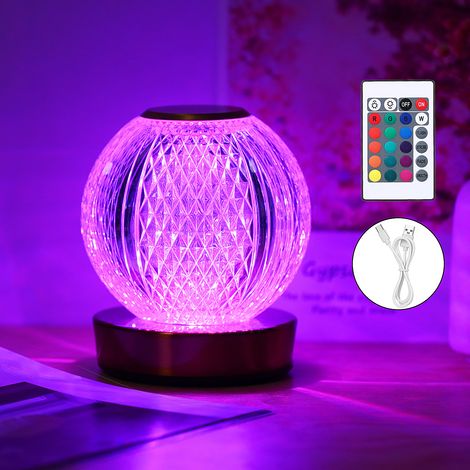 Ortviai Lampe de chevet sans fil RGB avec télécommande et commande tactile – 16 couleurs, intensité réglable, rechargeable, en acrylique et métal (1/4)