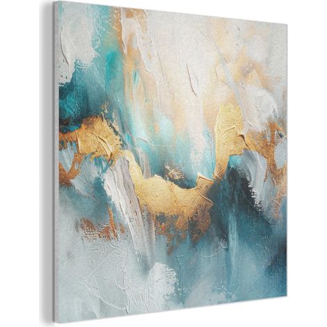 Acoustic Felt Wall Art Abstract - Art - Gold - Blue 90x90 cm