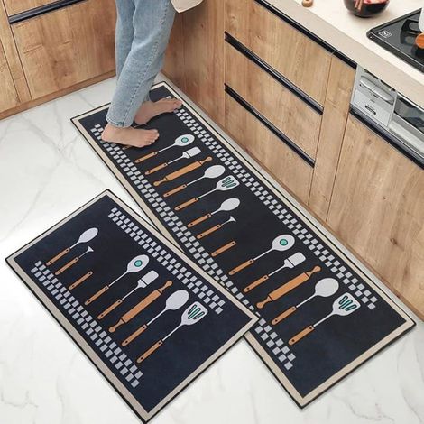 Lot de 2 Tapis de Cuisine antidérapants et lavables Absorbant leau et lhuile Tapis de Sol lavables 40x60+40x120cm (1/5)