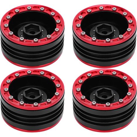 Satz mit 4 universellen Metallradnaben für RC-Autos, kompatibel mit 1/10 (1,9 Zoll) RC-Crawlern, rot und schwarz. (1/5)