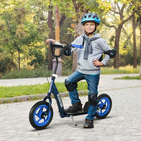 Trottinette enfant, trottinette à hauteur réglable, avec frein, béquille, 2 roues, acier, bleue (1/5)