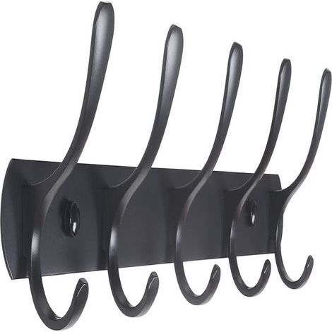 Moderne, robuste Wandgarderobe mit 5 Haken aus Metall zum Aufhängen von Kleidung, Mänteln und Hüten.