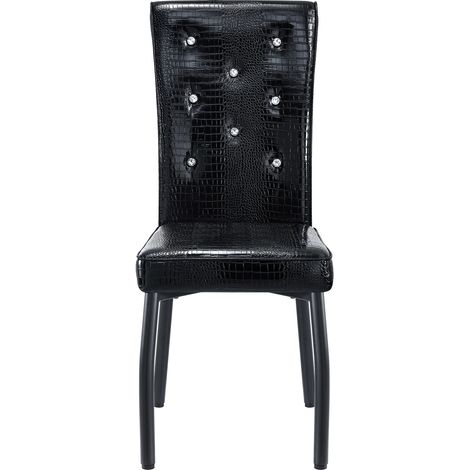 Lot de 4 chaises de salle à manger vintage noires rembourrées en cuir crocodile, avec design à fermeture cristal et aspect cuir synthétique – Pour apporter une touche d'élégance et de mystère à l'espa (1/5)