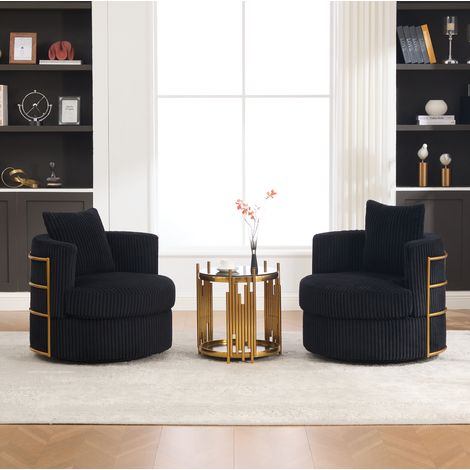 Drehbarer Sessel 79x76x78 cm schwarz, 2er-Set mit Stauraum, Rippstoff MEUBLIV (1/5)
