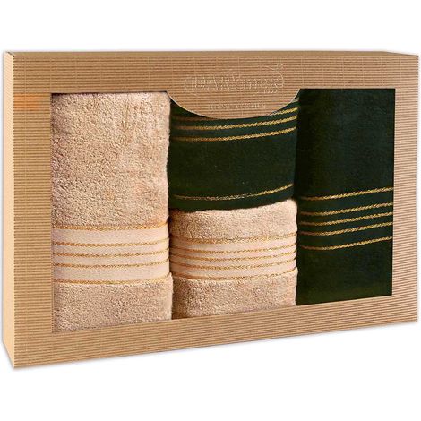 Juego de toallas de algodón, 4 piezas en una caja, 50x90 + 70x140, verde capuchino (1/5)