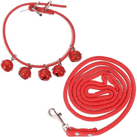 Hundehalsband mit Zugseil und Glöckchen für den täglichen Gebrauch, Rot, Größe M (1/5)