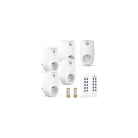 Lot de 5 prises télécommandées sans fil – 30m de portée – 2 télécommandes incluses – Interrupteur on/off – Boîtier ABS (1/4)