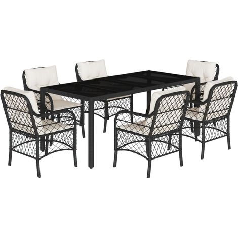 Maison Exclusive - 7-tlg. Garten-Essgruppe mit Kissen Schwarz Pol