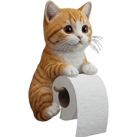Porte-papier toilette chat, porte-essuie-tout 3D chat amusant, porte-papier toilette décoratif et mignon à fixer au mur pour salle de bain et cuisine, cadeau unique pour les amoureux des chats (1/2)