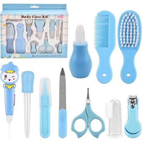 10PCS Trousse de Soin Bébé, Professionnel Kit de toilettage pour nouveau-né, Set Soin des ongles - Bleu (1/4)