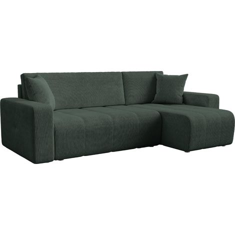Mobilier Deco – Canapé d'angle convertible réversible avec coffre – Velours côtelé vert – Confort optimal avec coussins épais – Design moderne et élégant (1/5)