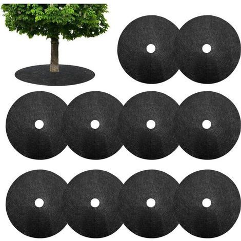 Lot de 10 Tapis de Protection Contre Les Mauvaises Herbes de 32 cm pour Arbres, Fleurs, aménagement paysager (1/4)