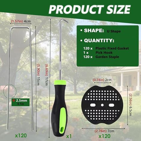 Garden Fixing Pegs, 150 x 40 mm, Diameter 2.5 mm, U-Shaped Galvanised Steel Fixing Pegs for Mulching, Fencing and Netting (1/3)