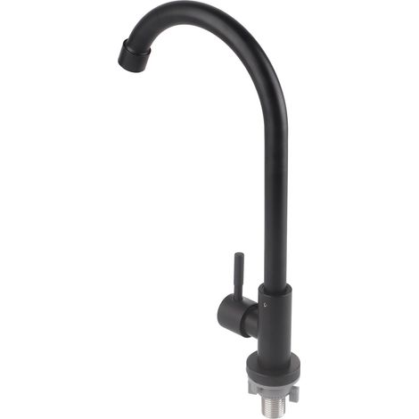 Robinet d'évier noir mat, mitigeur rotatif 90° à filetage G1/2, robinet froid unique pour lavabo de cuisine, finition brossée. (1/5)