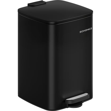 Songmics – Poubelle à pédale 20 L en acier noir – Seau intérieur avec poignées – Système de fermeture douce – Antidérapante pour stabilité