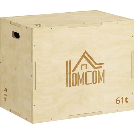 Caja pliométrica de madera 3 en 1 con 3 alturas y asas 76 x 51 x 61 cm natural (1/4)