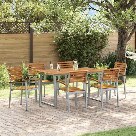 Garden Dining Set 7 pcs Grey and brown Solid acacia wood vidaXL (1/5)