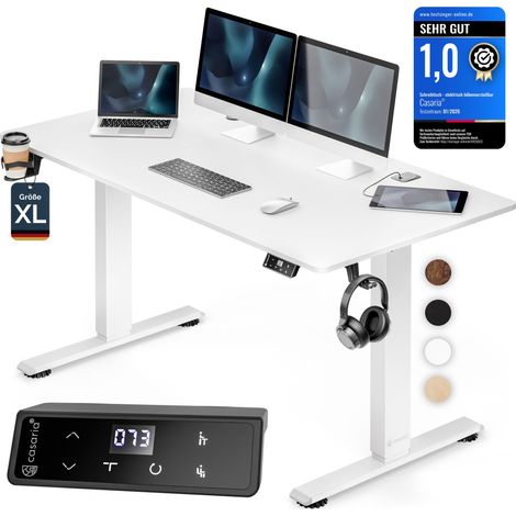 CASARIA® Höhenverstellbarer Schreibtisch elektrisch mit Wireless Charger & USB-C/A Anschluss LCD-Display Memory-Funktion 80 kg belastbar ergonomisch  XL, Weiß