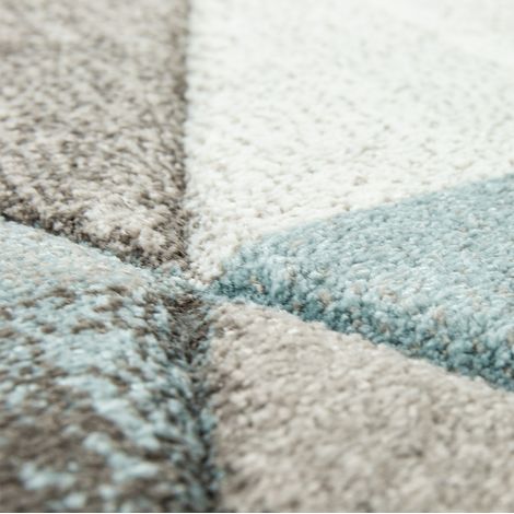 Paco Home Alfombra De Diseño Moderna Contorneada En Colores Pastel Con Rombos Beige Y Azul 120x170 cm