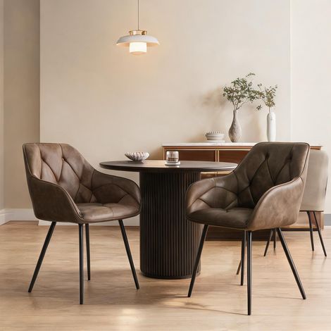 Lot de 2 chaises de salle à manger design en simili cuir marron (1/5)