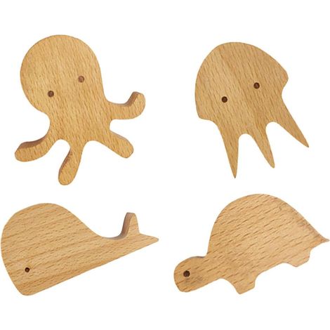 Lot de 4 patères murales en plastique à motif d animaux (1/5)