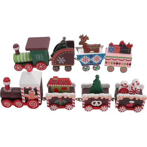 Coffret de train miniature de Noël en bois, adorable statuette décorative, ornement pour la maison (1/5)