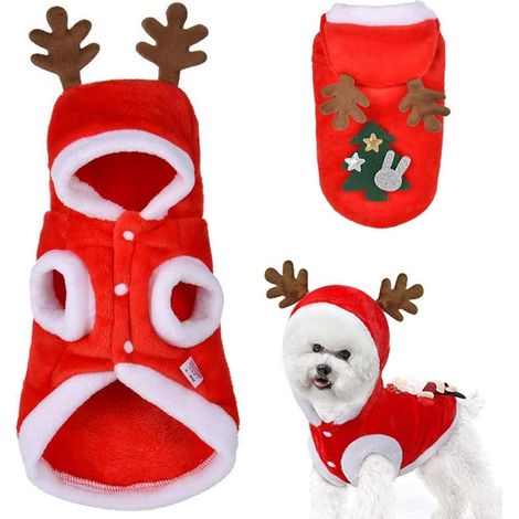 Costume de Noël pour Chien et Chat - Sweat à Capuche Manteau d'Automne d'Hiver Chaud - Combinaison de Plein Air pour Petits Animaux de Compagnie (M) (1/5)