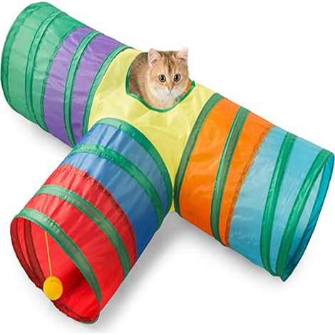 Tunnel pour chat interactif - Jouet pour animal domestique - Tunnel de jeu pour chats, chatons, lapins, chiots - Pliable (T-Style Rainbow)