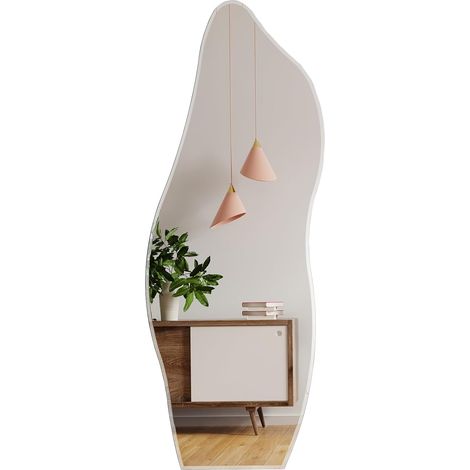 Miroir mural asymétrique sans cadre - 160 x 60 cm - Grand miroir mural irrégulier avec panneau arrière en MDF - Miroir décoratif pour mur, salon, salle de bain, couloir, entrée (1/5)