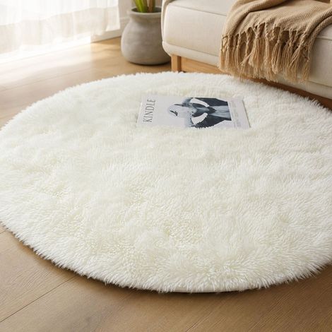 Tapis rond salon peluche douce grande taille diamètre 100 cm blanc pour intérieur confortable et décoratif (1/4)