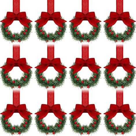 Guirlande De Noël Pour Armoire De Cuisine - 12 Pièces - Diamètre Intérieur 10 Cm - Hauteur Totale 55 Cm - Vert Rouge - Avec Ruban (1/5)