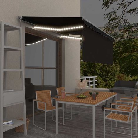 Auvent rétractable manuel avec store LED-Store banne 3,5x2,5 m Anthracite (1/5)