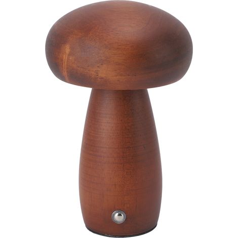 Lampe champignon en bois, rechargeable par USB, lampe de table champignon, commande tactile, intensité variable, pour chambre, salon ou bureau, couleur noyer (1/5)