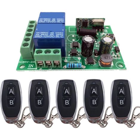 Kit d'ouvre-portes automatiques Récepteur et émetteur de relais ca à télécommande sans fil universelle 433MHz for le contrôle universel de la porte de garage et de la porte pour accessoires de portail (1/5)