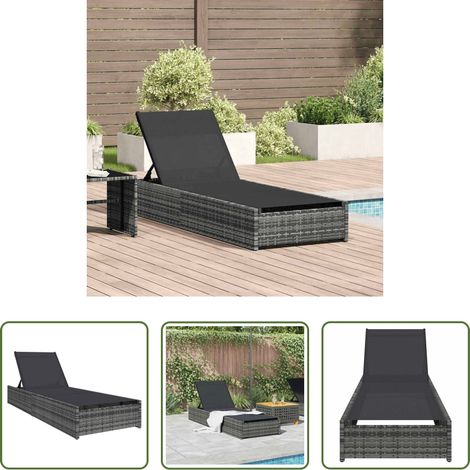 Chaise longue extérieur - Transat Gris 200,5 x 70 x 75 cm polyrotin (1/5)