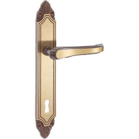 Maniglia stile con placca foro patent in ottone finitura bronzo satinato 90 mm