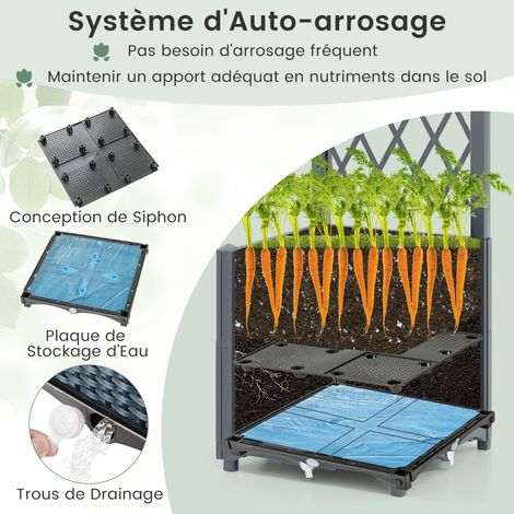 Bac à Planter avec Trellis Auto-Arrosage, Bac de Jardin Rotin PP Gris 40x40x140cm, Fond à Drainage, Design Extensible pour Plantes Grimpantes et Intérieur/Extérieur (1/5)