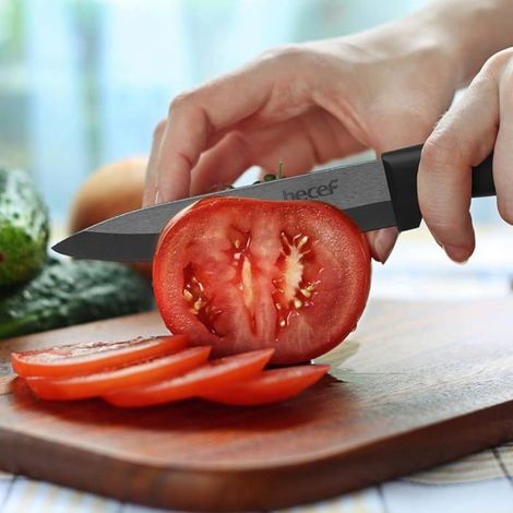 Couteau De Cuisine - Ensemble De 3 Couteaux En Céramique - Chef 15 Cm Utilitaire 10 Cm Épluche-Légumes 7,5 Cm - Étuis De Protection Inclus - Noir (1/5)