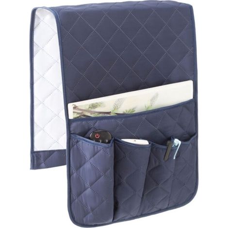 Organisateur d'accoudoir de canapé, organisateur de rangement antidérapant pour fauteuil inclinable avec 5 poches pour téléphone portable, télévision, télécommande, magazines (bleu marine) (1/5)