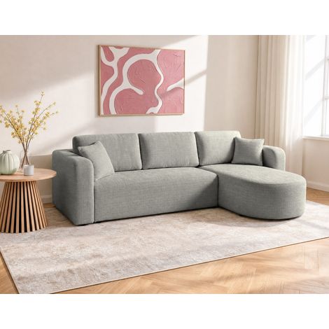 Bestmobilier – Canapé d'angle convertible 4 places – Réversible avec coffre de rangement – Velours texturé gris – Dimensions couchage 135x205 cm (1/5)