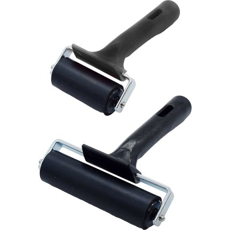 2 rodillos de goma dura para impresión, printmaking roller, ink roller, art roller, high-grade wood handle printmaking roller (1/5)